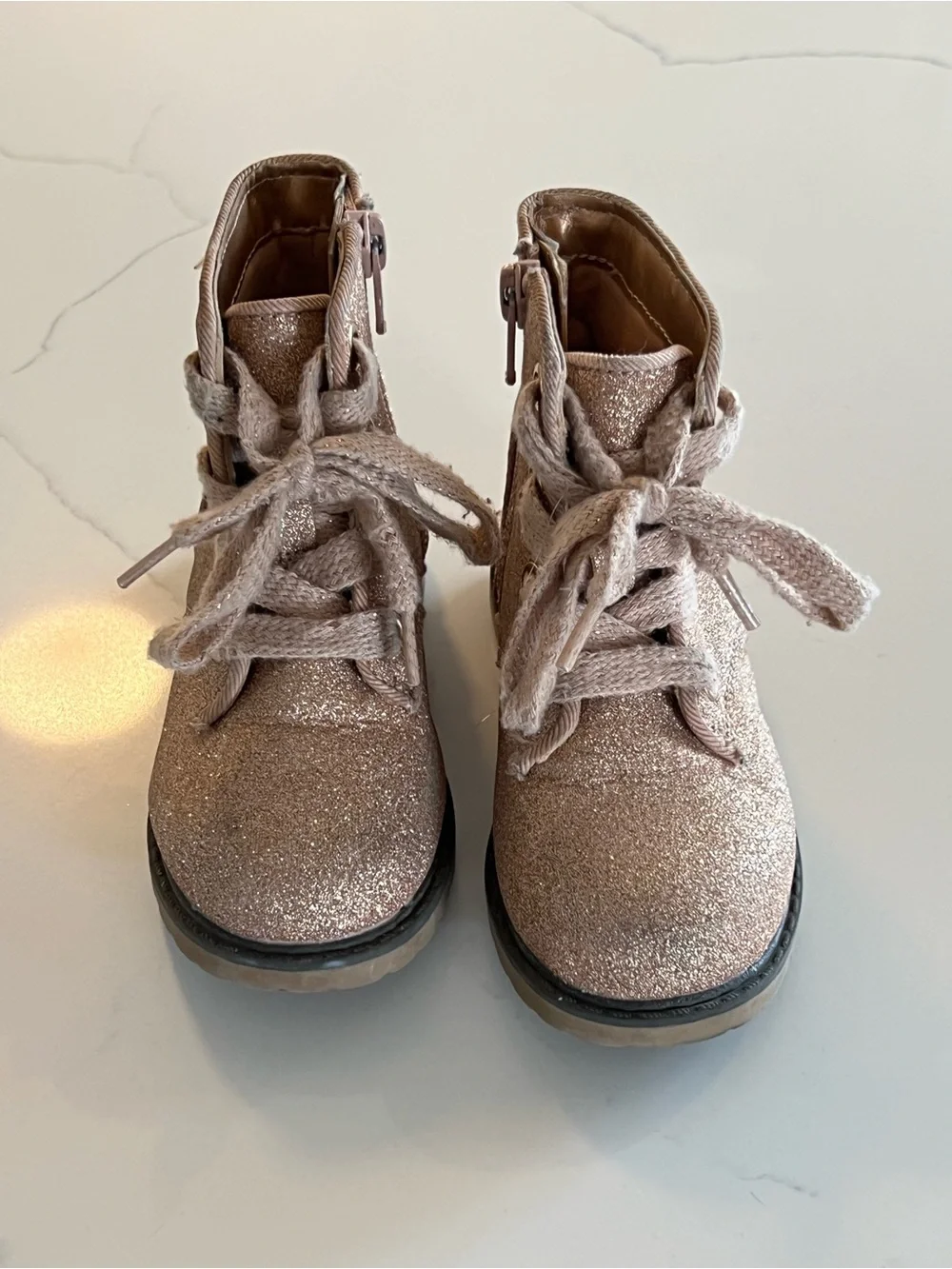 Cat & Jack Glitter Lace-Up Ankle Boots - Rose Gold